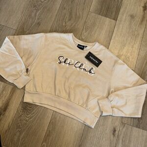 Apres Ski Club Junior's Crop Sweatshirt Oversized Medium Beige NEW‎